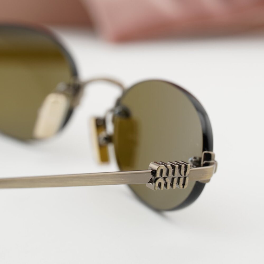 Miu Miu MUA54S 26C09Z Oval Sunglasses – Old Gold\Dark Brown - Picture 7 of 10